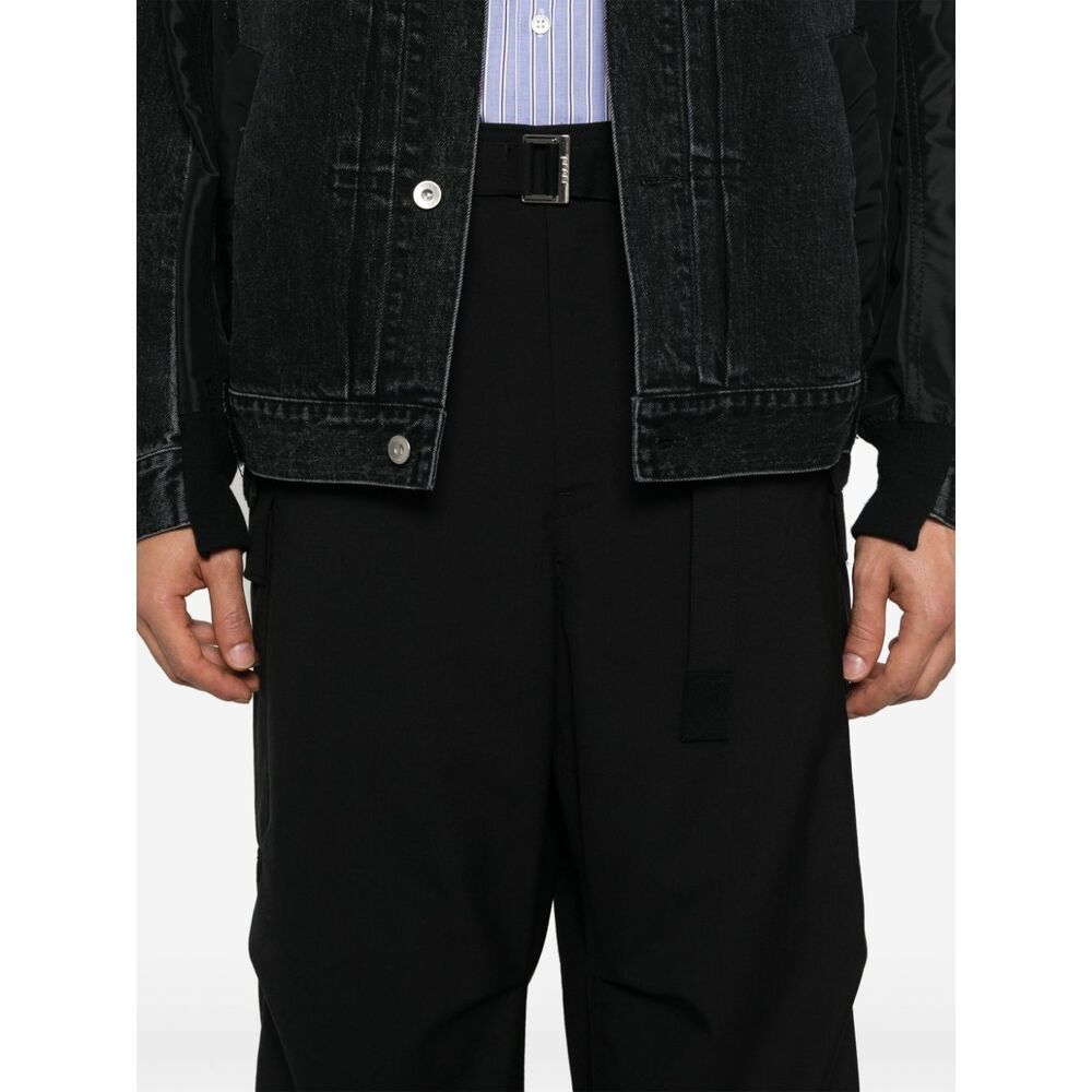 Sacai Suiting Drawstring Ankle Cargo Trousers In Black