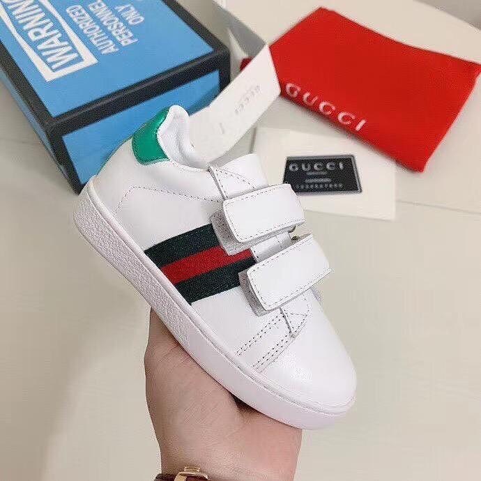 Shop Gucci Toddler Leather Web Detail Sneakers In White