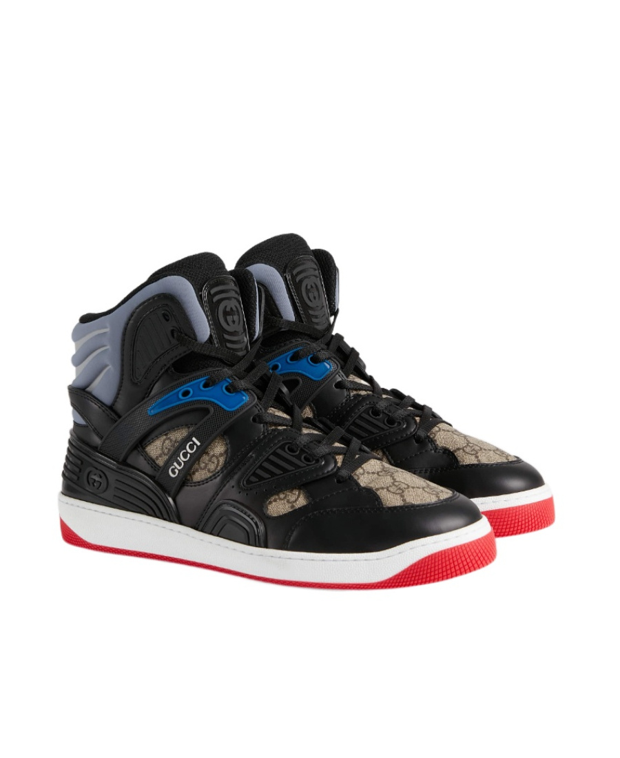 Gucci Basket Panelled High-top Sneakers In Black