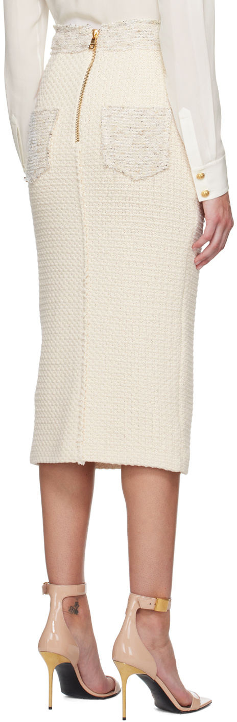 Balmain Button-detail Bouclé-tweed Pencil Skirt In White