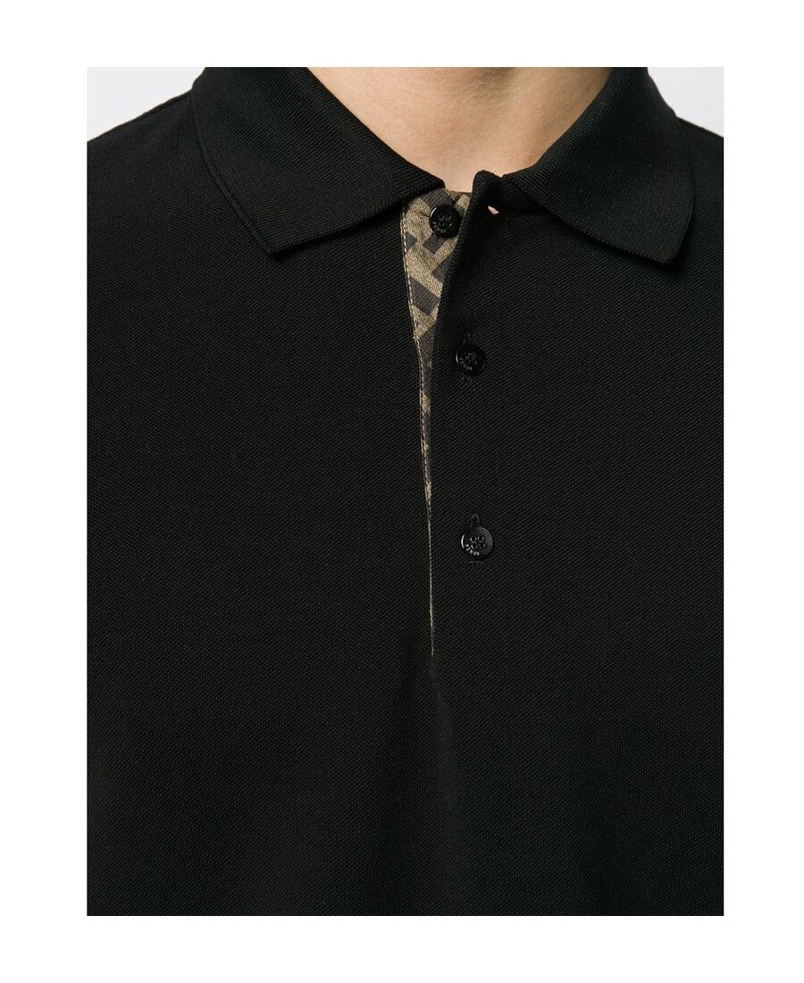Fendi Black Piqué Polo Shirt In Black