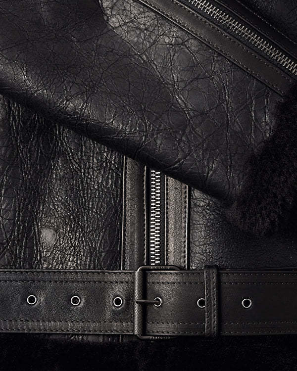 Belstaff Fur-collar Zip-pocket Leather Jacket In Black