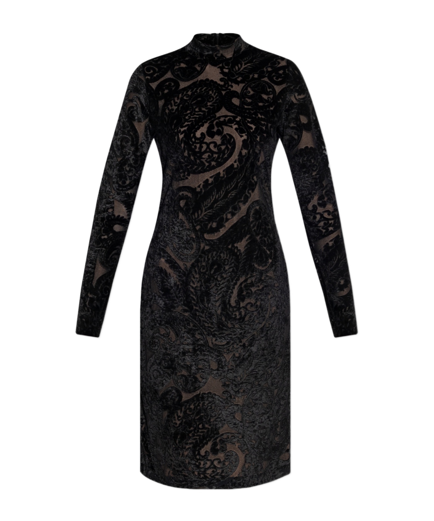 Etro Short Velvet Dress With Floral Pattern In Brown