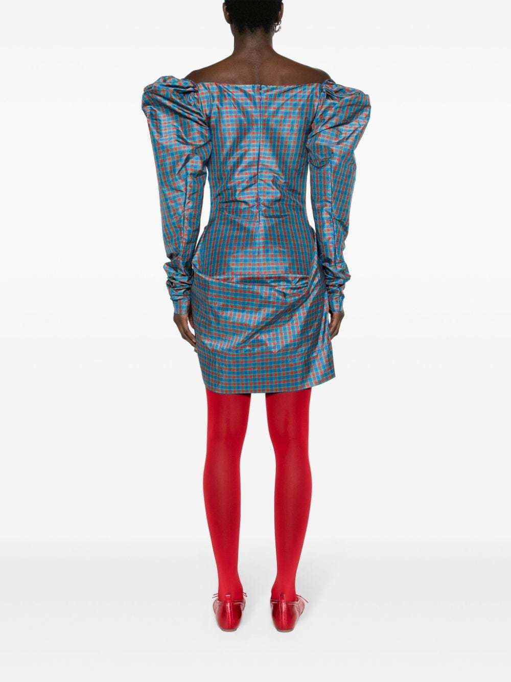 Vivienne Westwood Tartan-check Off-shoulder Minidress In Blue