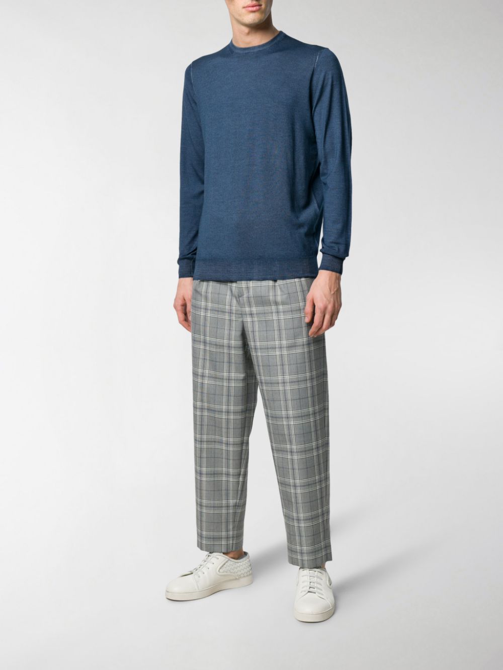 Drumohr Timeless Crewneck Sweater With Ribbed Details In Blue