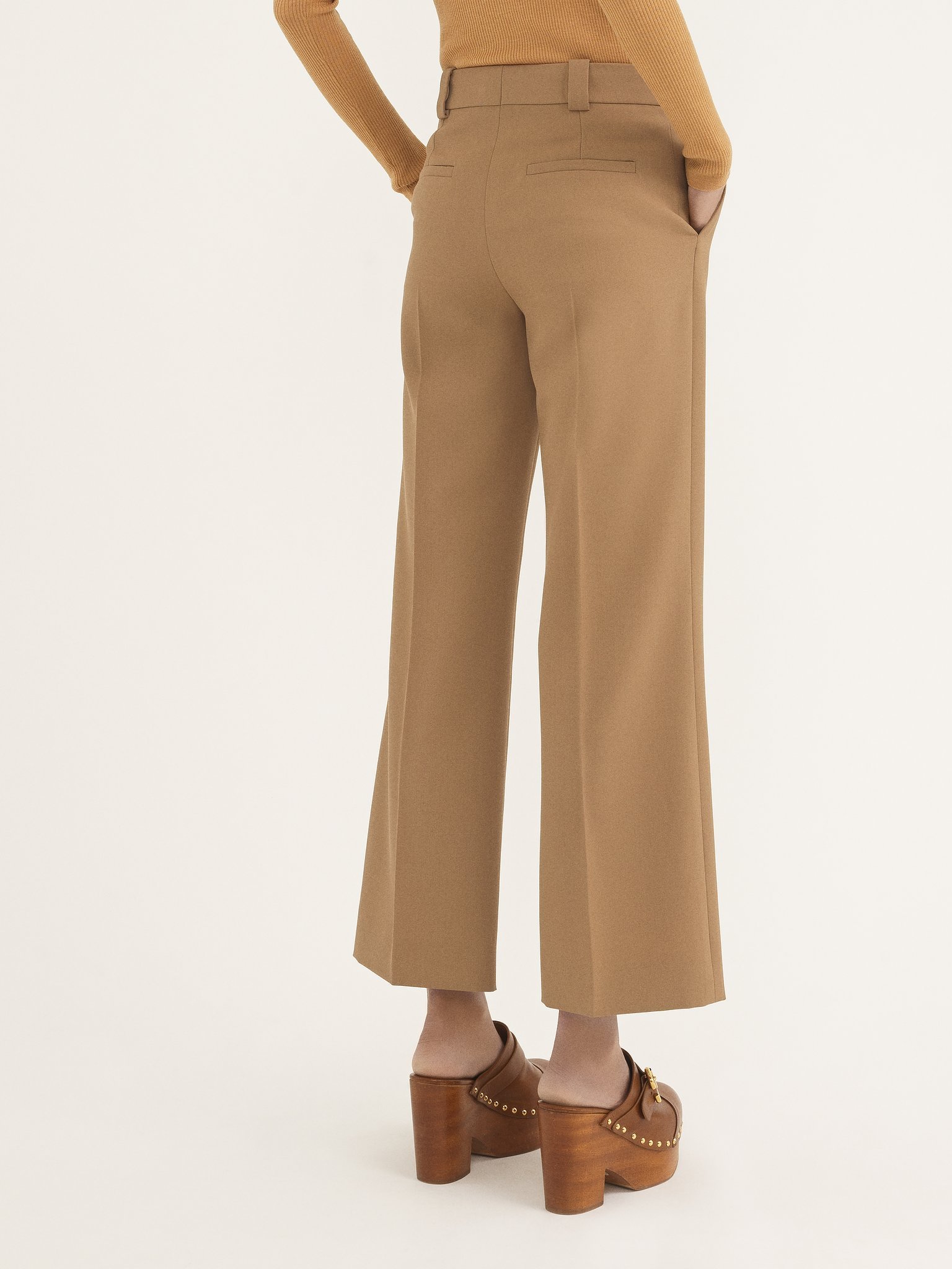 Chloé Low-rise Pintuck Bootcut Trousers In Virgin Wool Gabardine In Brown