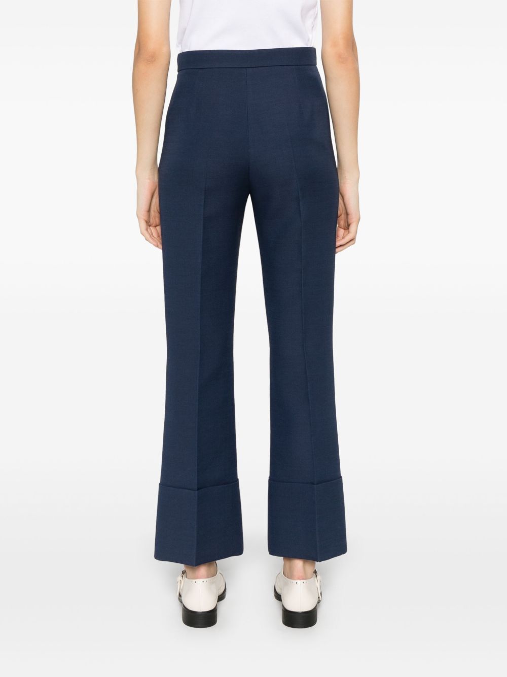 Valentino Garavani High-waisted Wide Leg Pants In Silk And Wool Indigo Women In Blue
