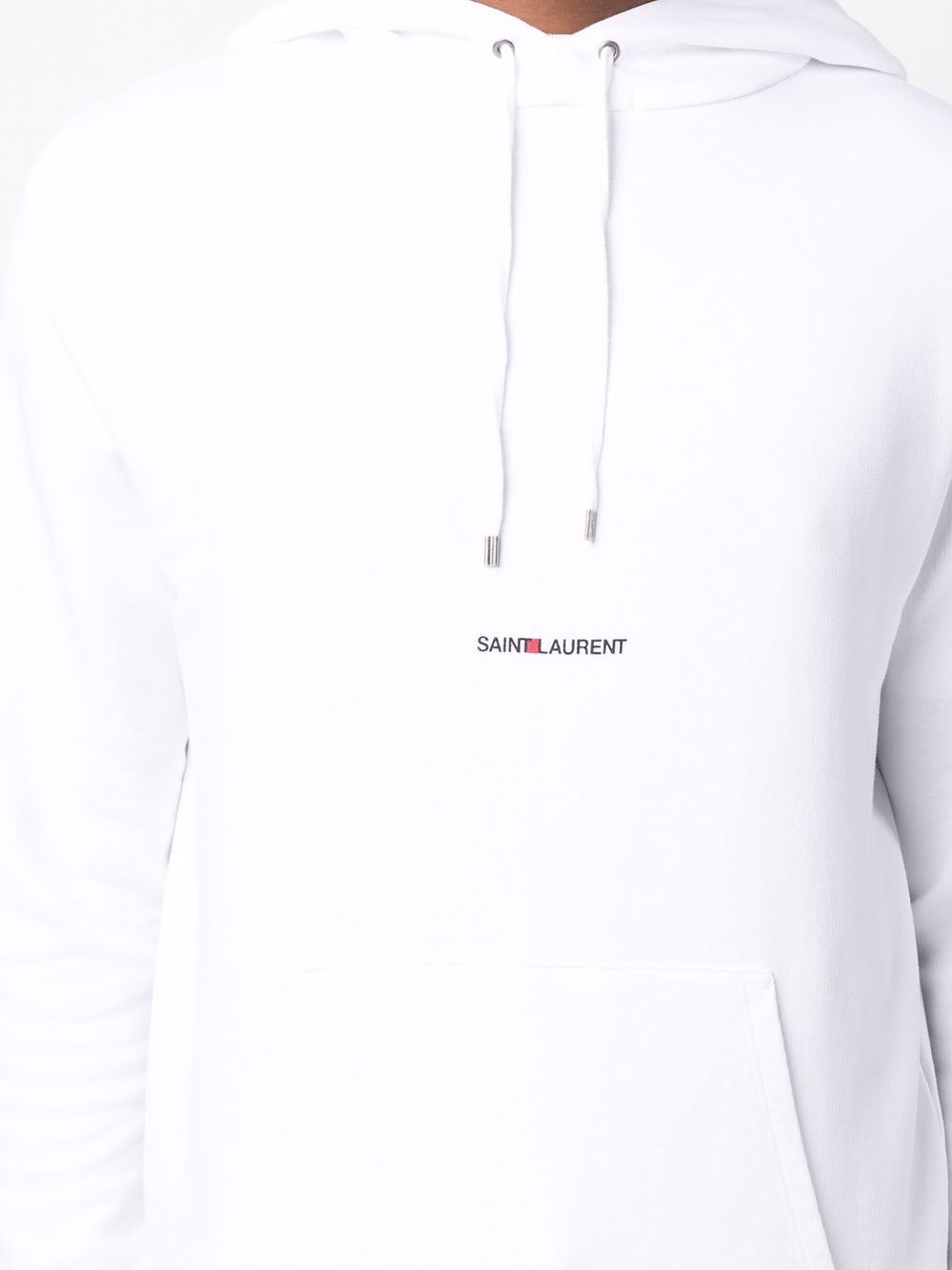 Saint Laurent Signature Logo Cropped Hooded Sweatshirt In White