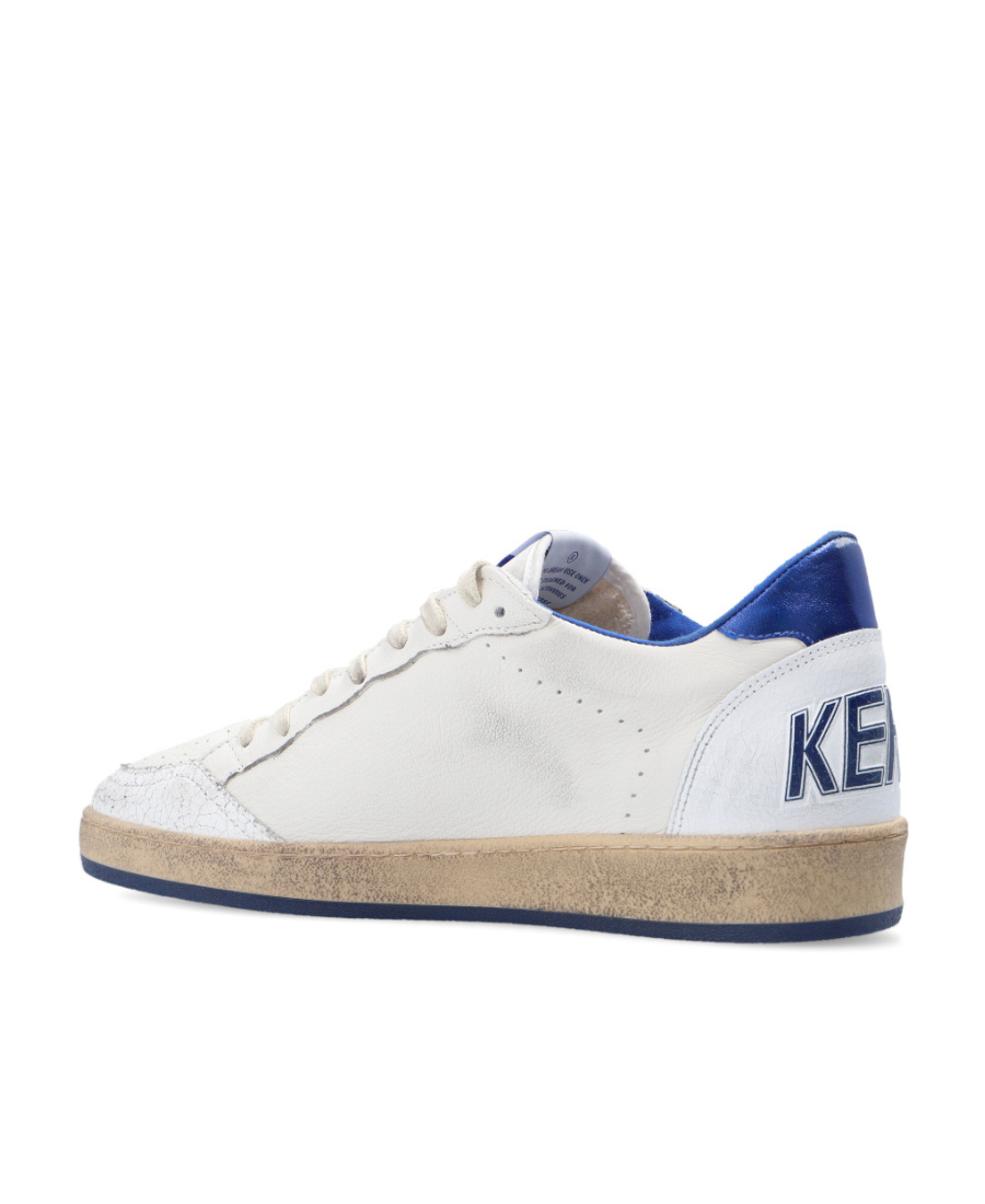 Golden Goose Ball Star Sneakers In White Nappa Leather With Light Blue Laminated Leather Star And Heel Tab In White