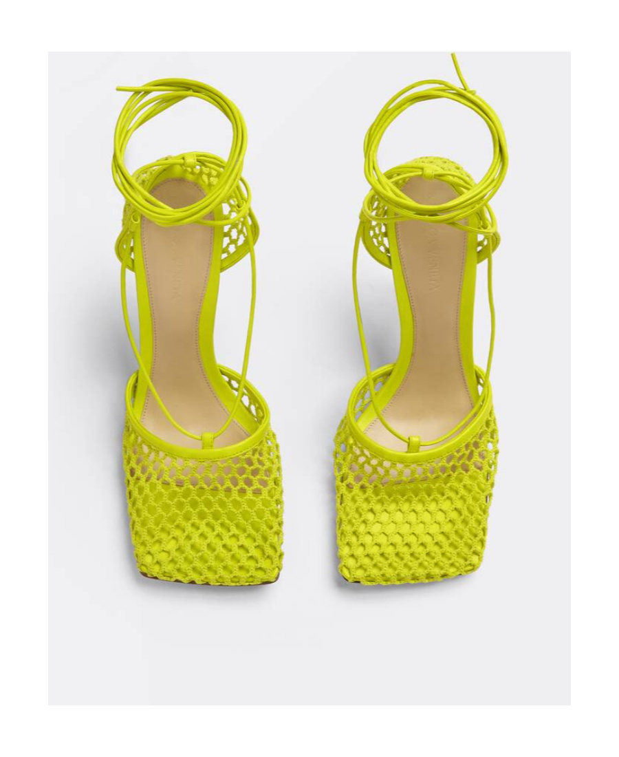 Bottega Veneta Stretch 90 Sandals In Mesh And Leather In Yellow