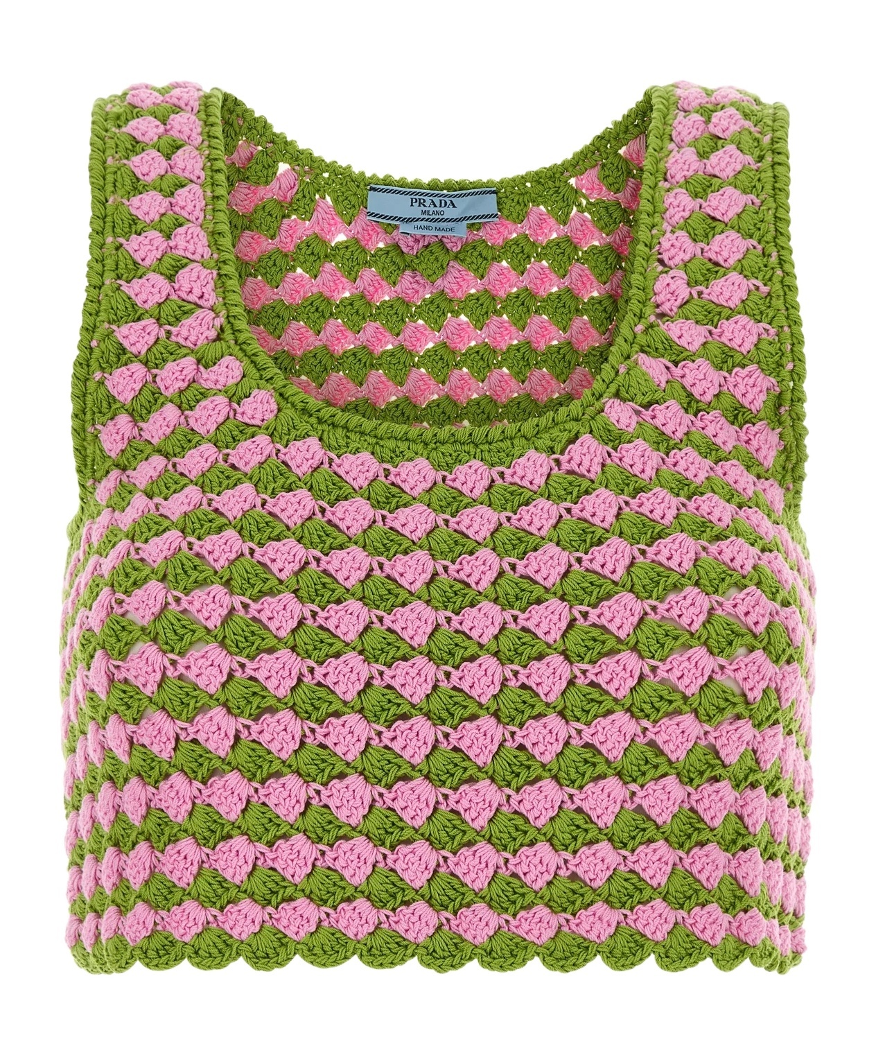 Prada Crochet Crop Top Scalloped Hem In Green
