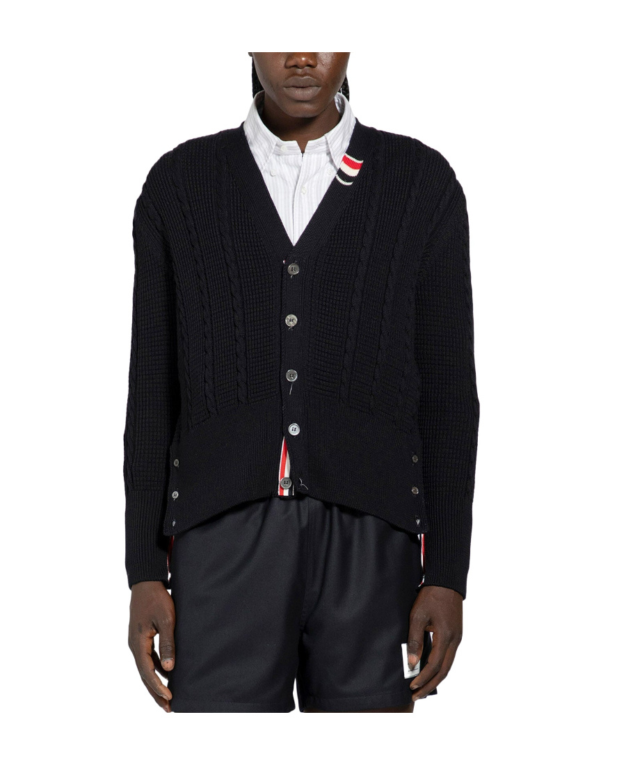Thom Browne Cable-knit Virgin-wool Cardigan In Black