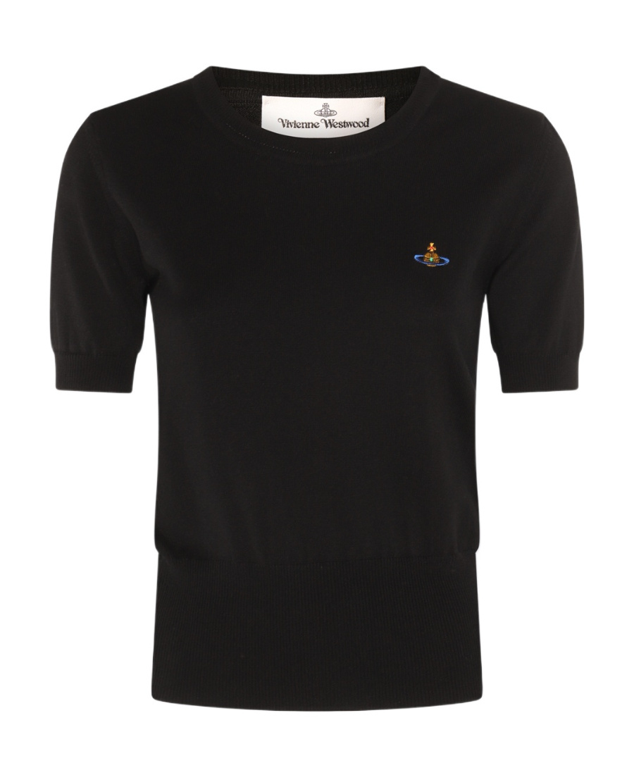 Vivienne Westwood Orb Embroidered Short-sleeved Knit Top In Black