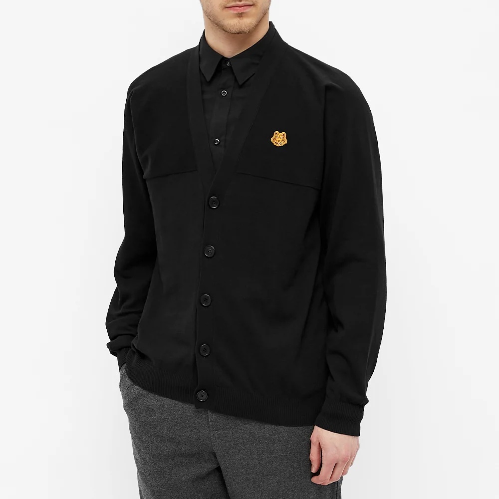 Kenzo Appliqué Cotton Cardigan In Black