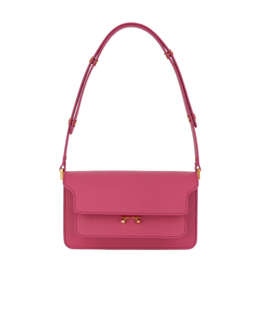 Marni Trunk E/w Foldover Top Shoulder Bag In Red