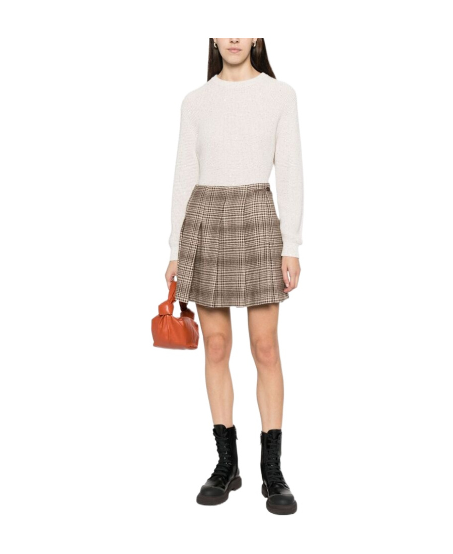 Brunello Cucinelli Houndstooth-pattern High-waist Skirt In Nude