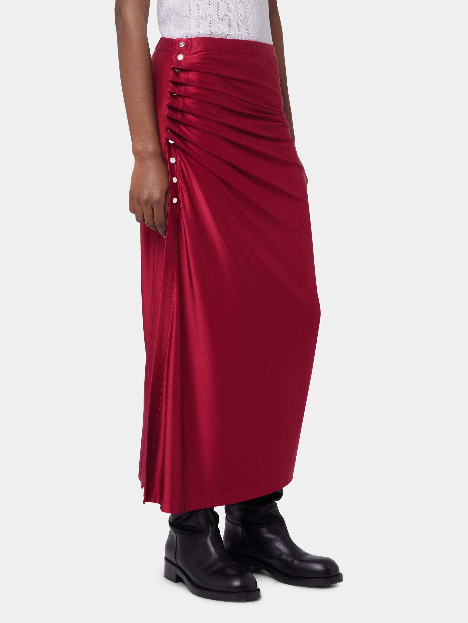 Rabanne Gathered Jersey Midi Skirt In Scarlet Red In Red