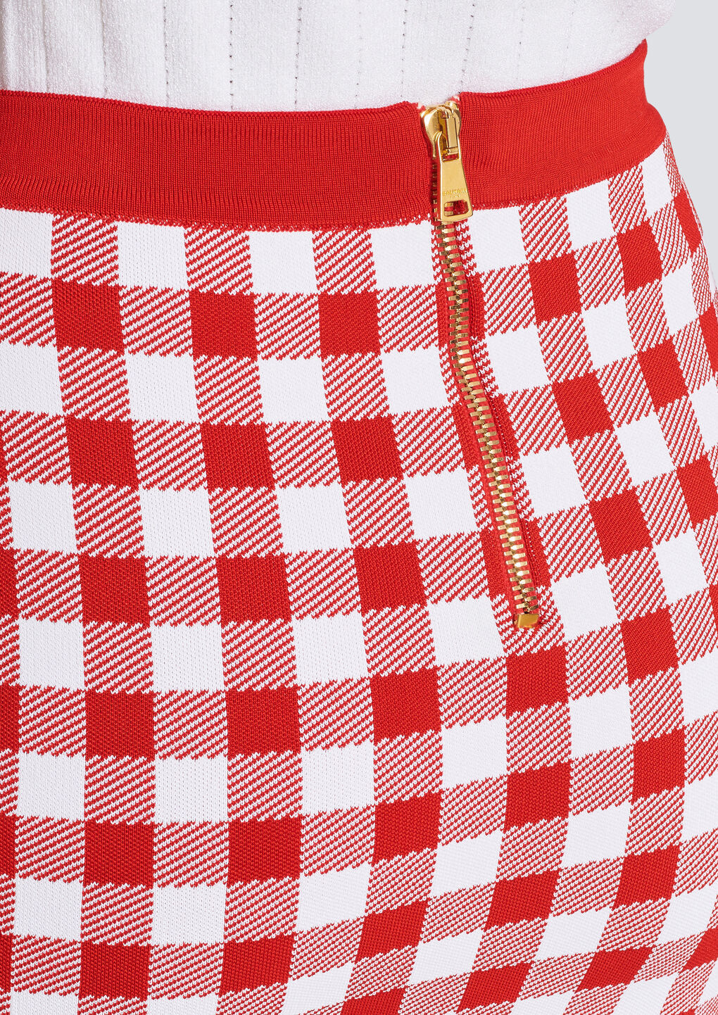 Balmain Vichy Buttoned Mini Skirt In Red