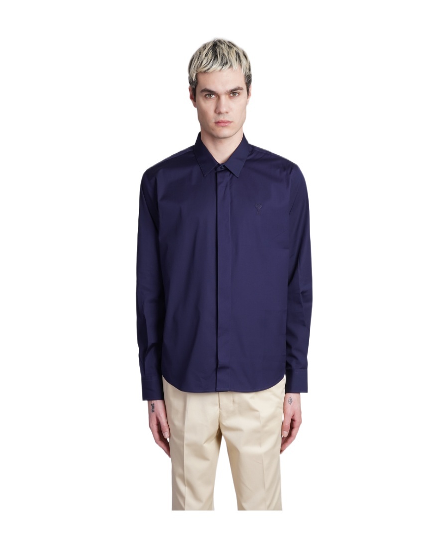 Ami Alexandre Mattiussi Button-up Curved Hem Shirt In Blue
