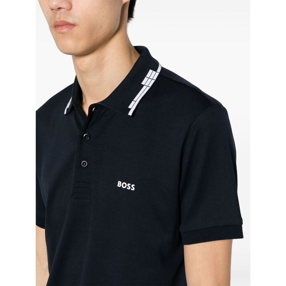 Hugo Boss Embroidered-logo Cotton Polo Shirt In Black