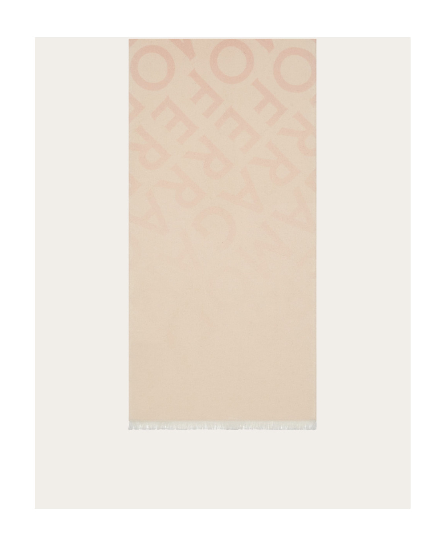 Ferragamo Logo Intarsia-knit Fringed Scarf In Nude