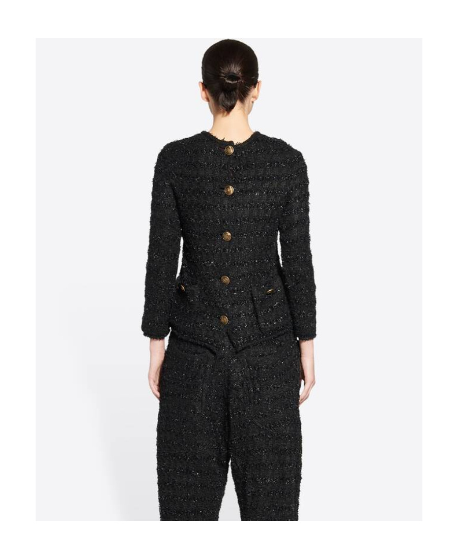 Balenciaga Tweed Button-back Blouse In Black