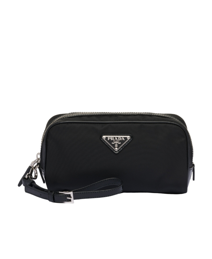 Prada Re-nylon And Brushed Leather Pouch In Black