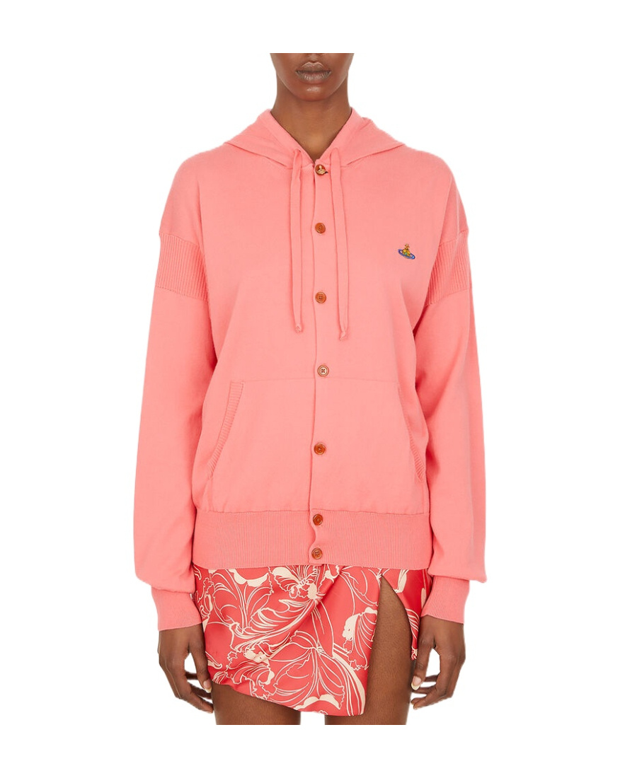 Shop Vivienne Westwood Orb Embroidered Hooded Knitted Cardigan In Pink