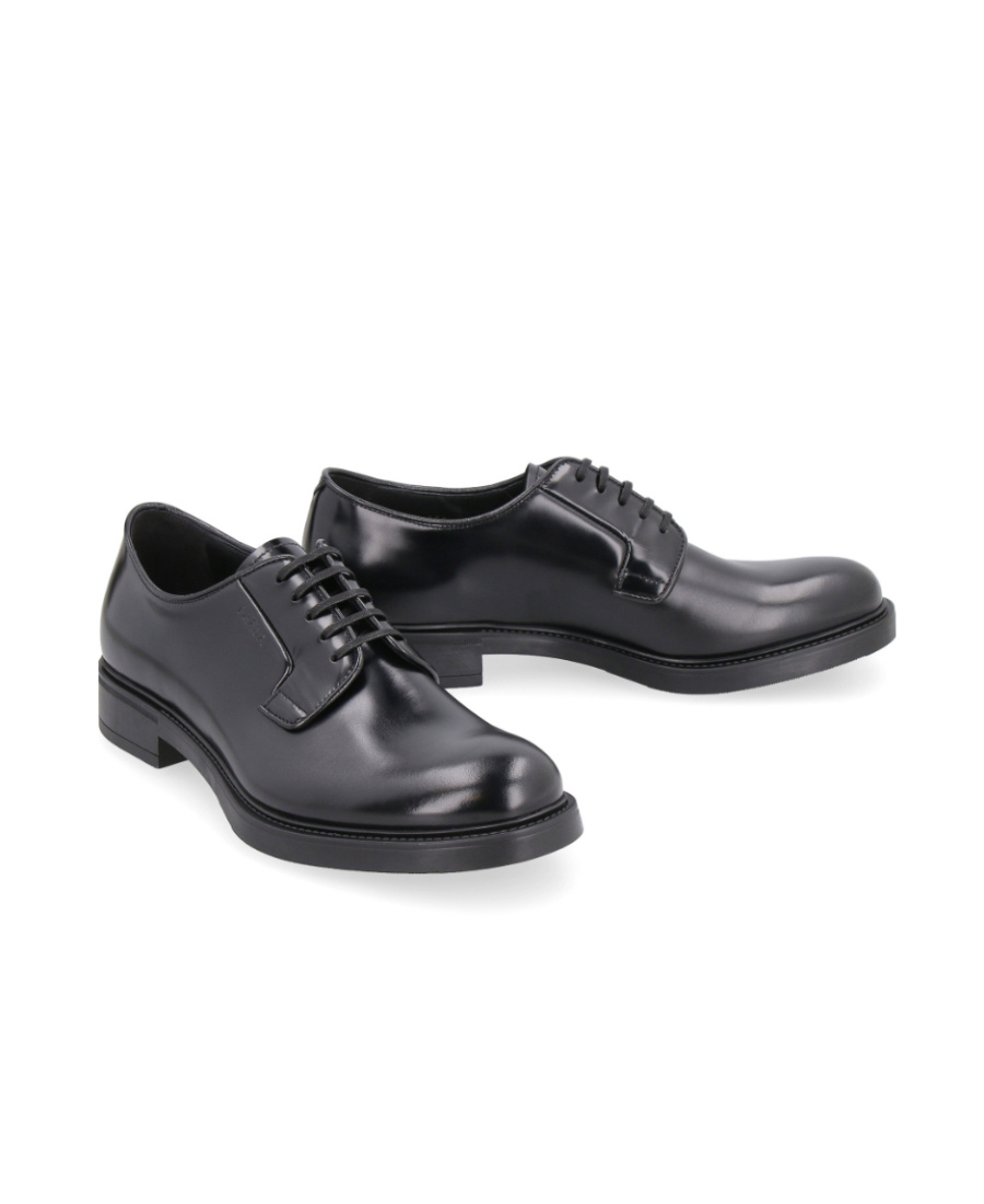 Prada Brushed-leather Derby Shoes In Black