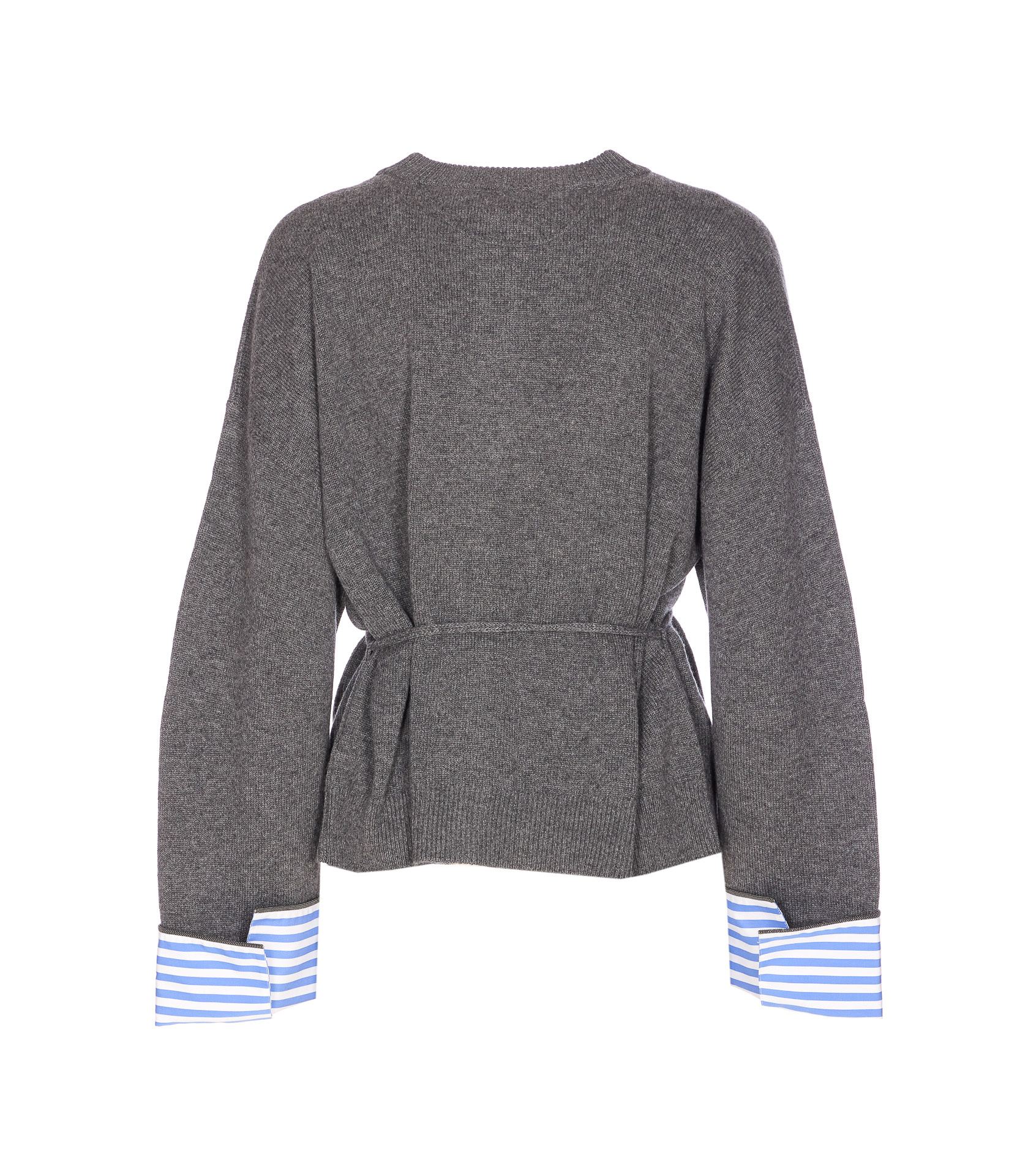 Brunello Cucinelli Striped Cuff Knitted Cardigan In Gray
