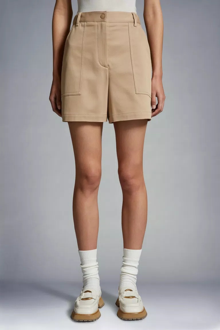 Moncler Gabardine Shorts Beige In Nude