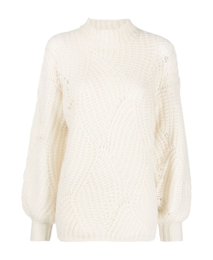 Agnona Knitwear With Balloon Sleeves And Chunky Knit In White
