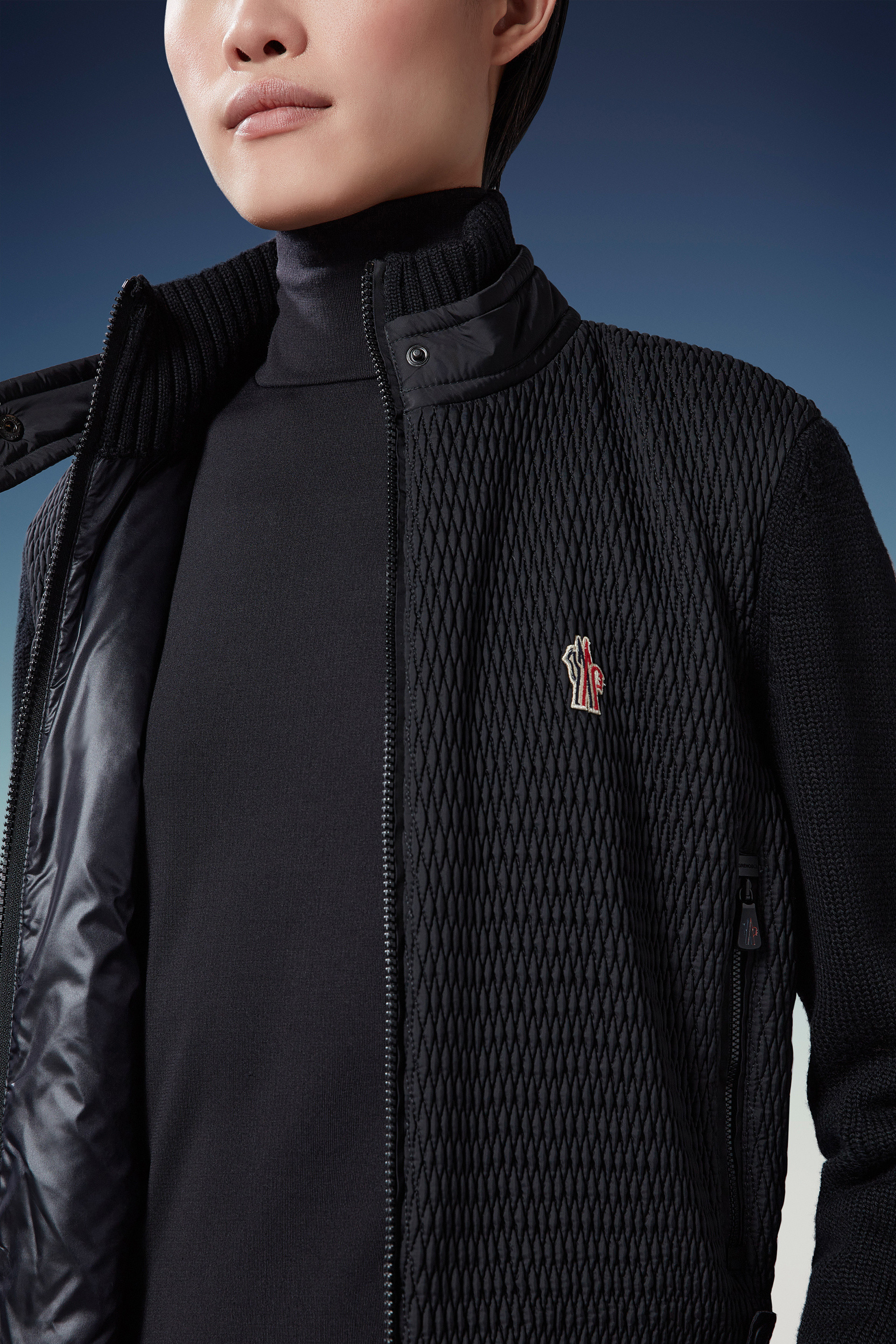 Moncler Tricot-trim Panel Insulated Jacket In Black