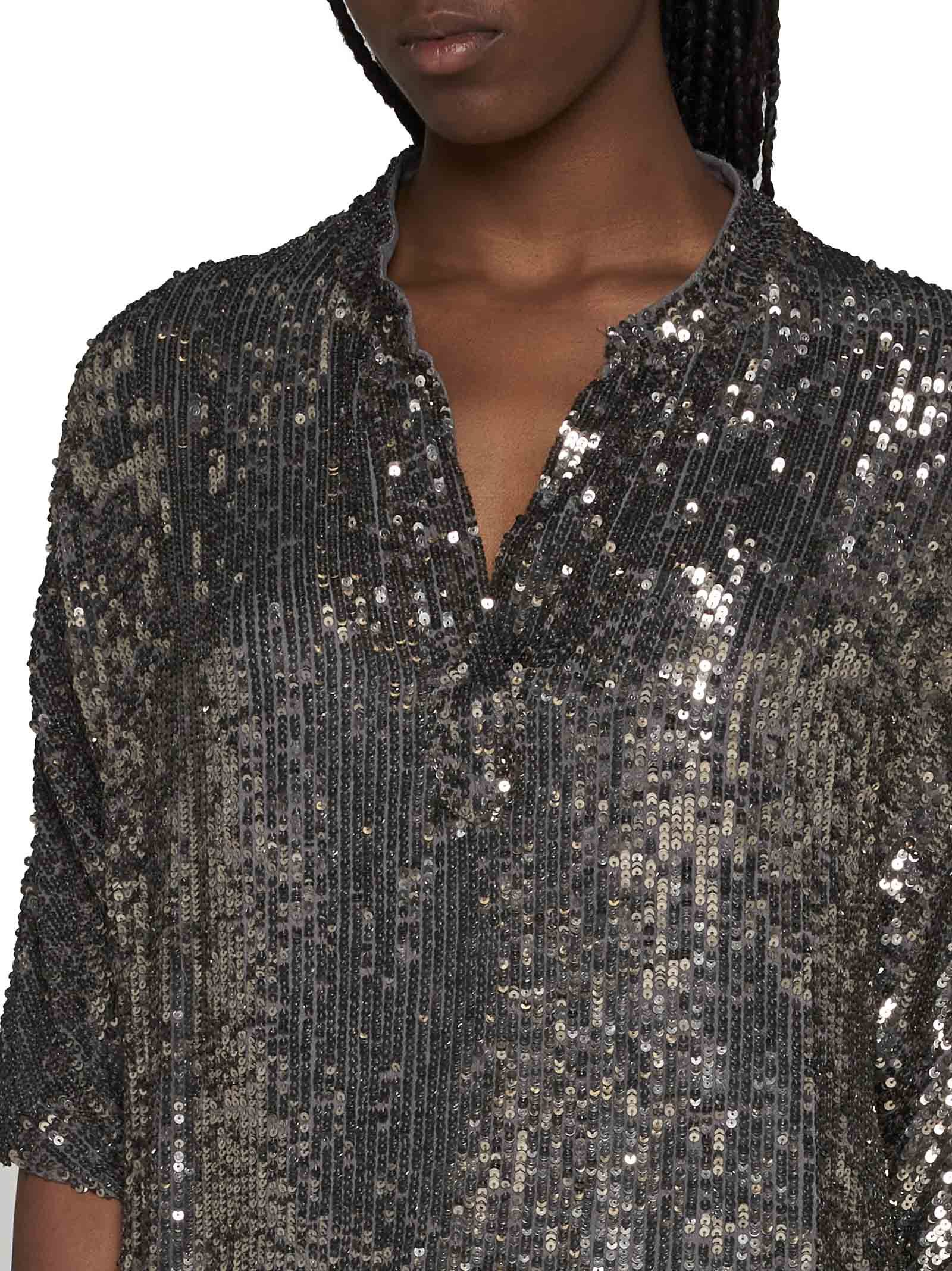 P.a.r.o.s.h Metallic Sequin Blouse With V Neck In Tech Fabric Woman