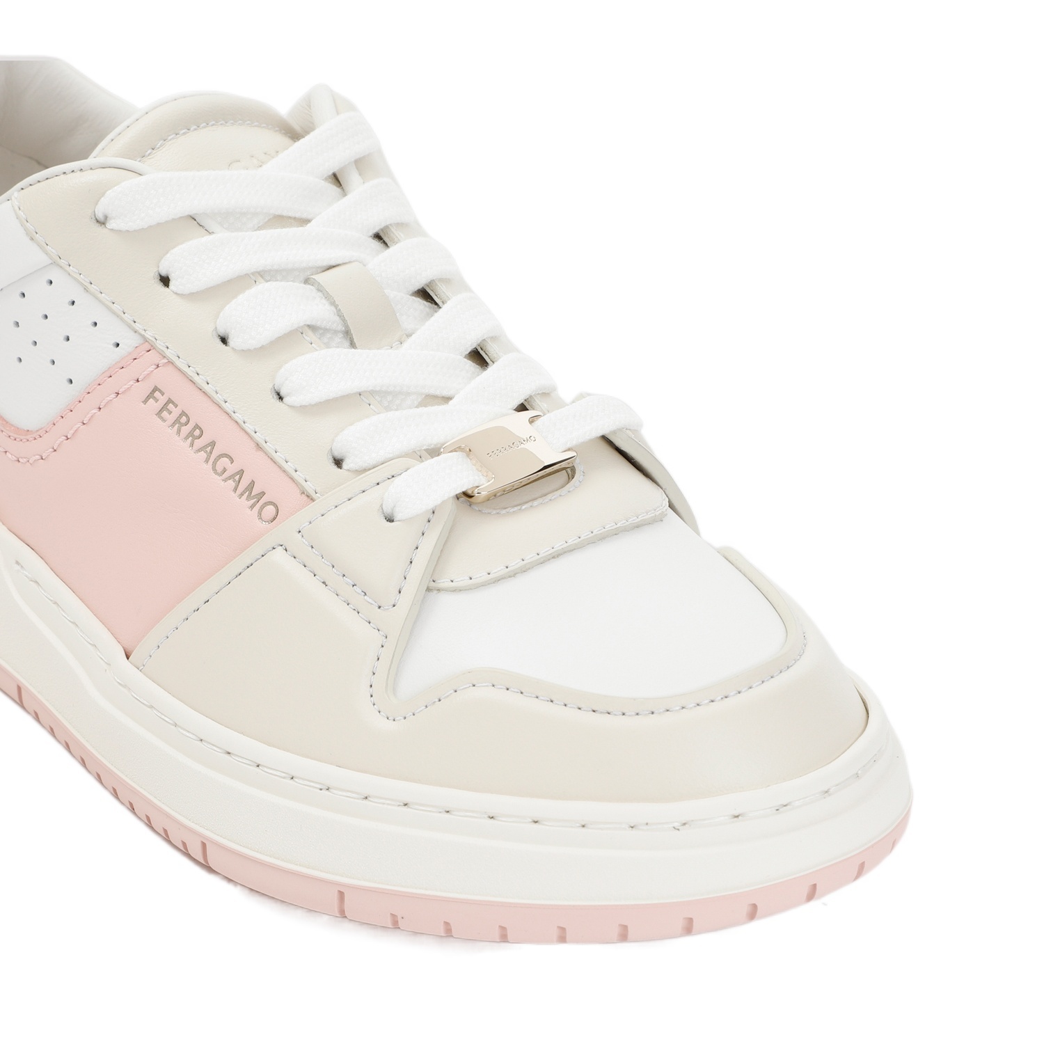 Ferragamo Multicolored Smooth Leather Sneakers In White