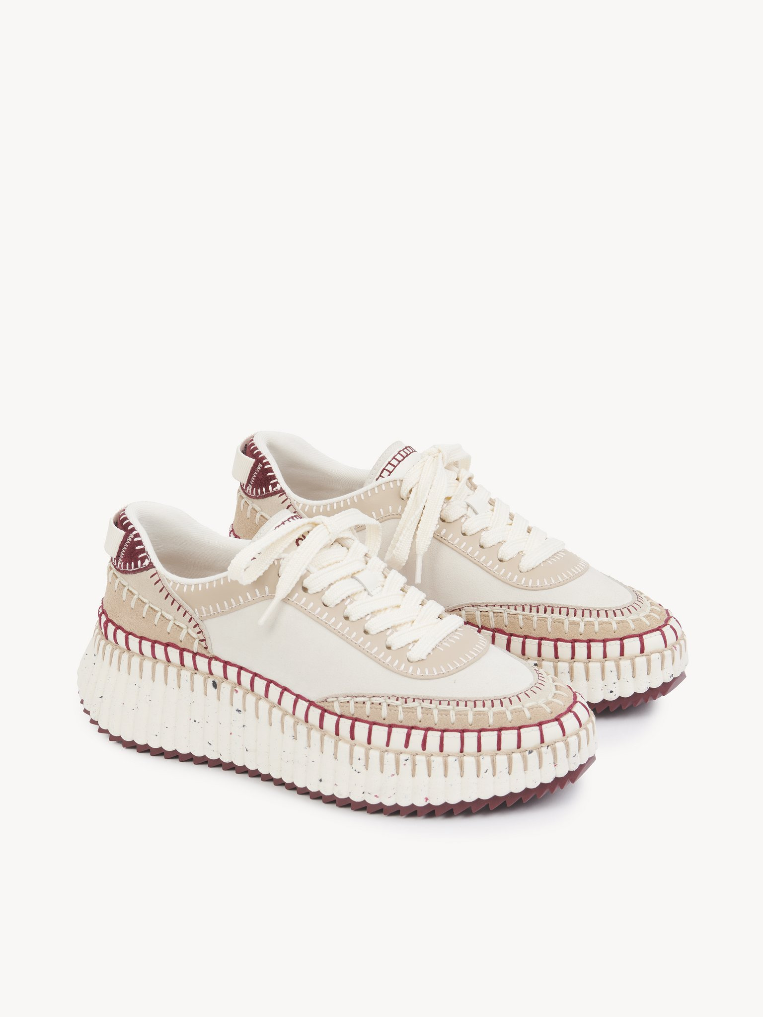 Chloé Nama Textured-sole Lace-up Sneakers In White