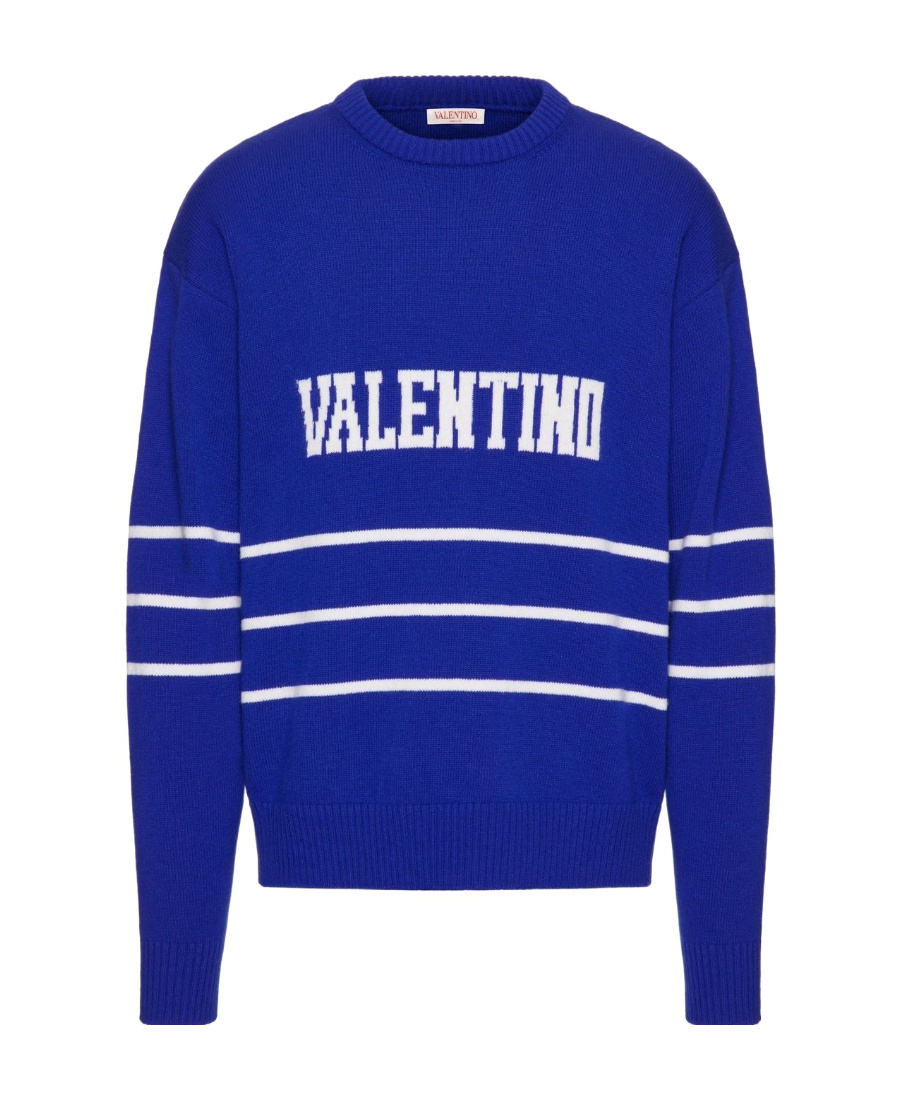 Valentino Garavani Man Sweater Blue Size L Virgin Wool In Blue
