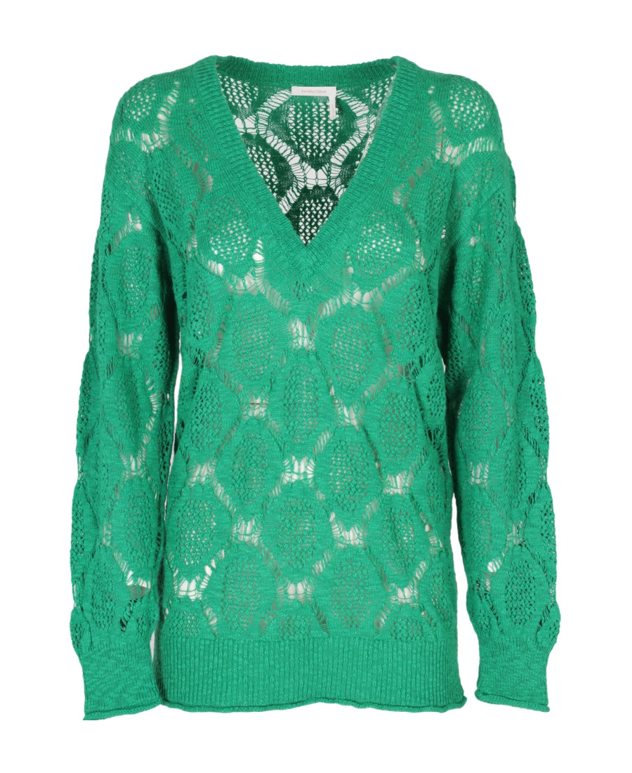 Shop See By Chloé V-neck Long-sleeved Sweater In Green