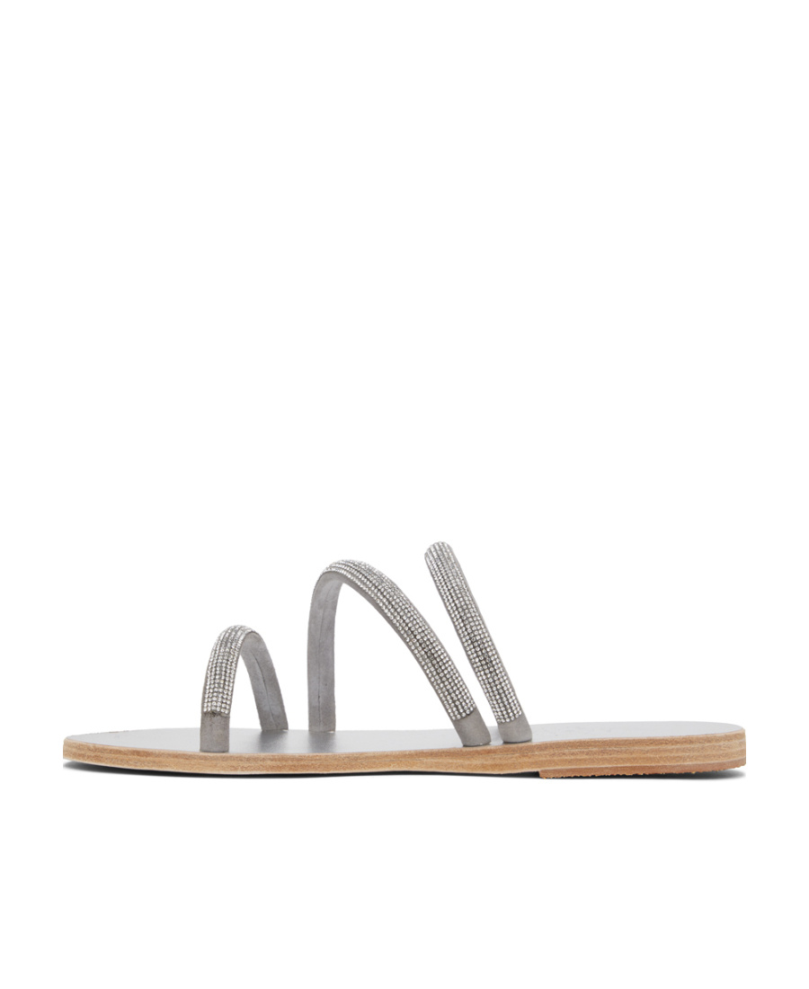 Ancient Greek Sandals Crystal Decorative Slippers In Gray