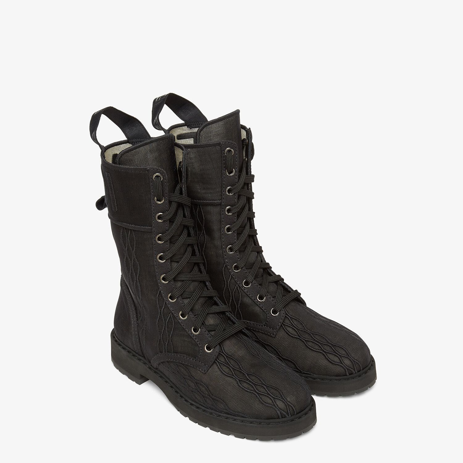 Fendi Signature Biker Embroidered Flat Boots In Black