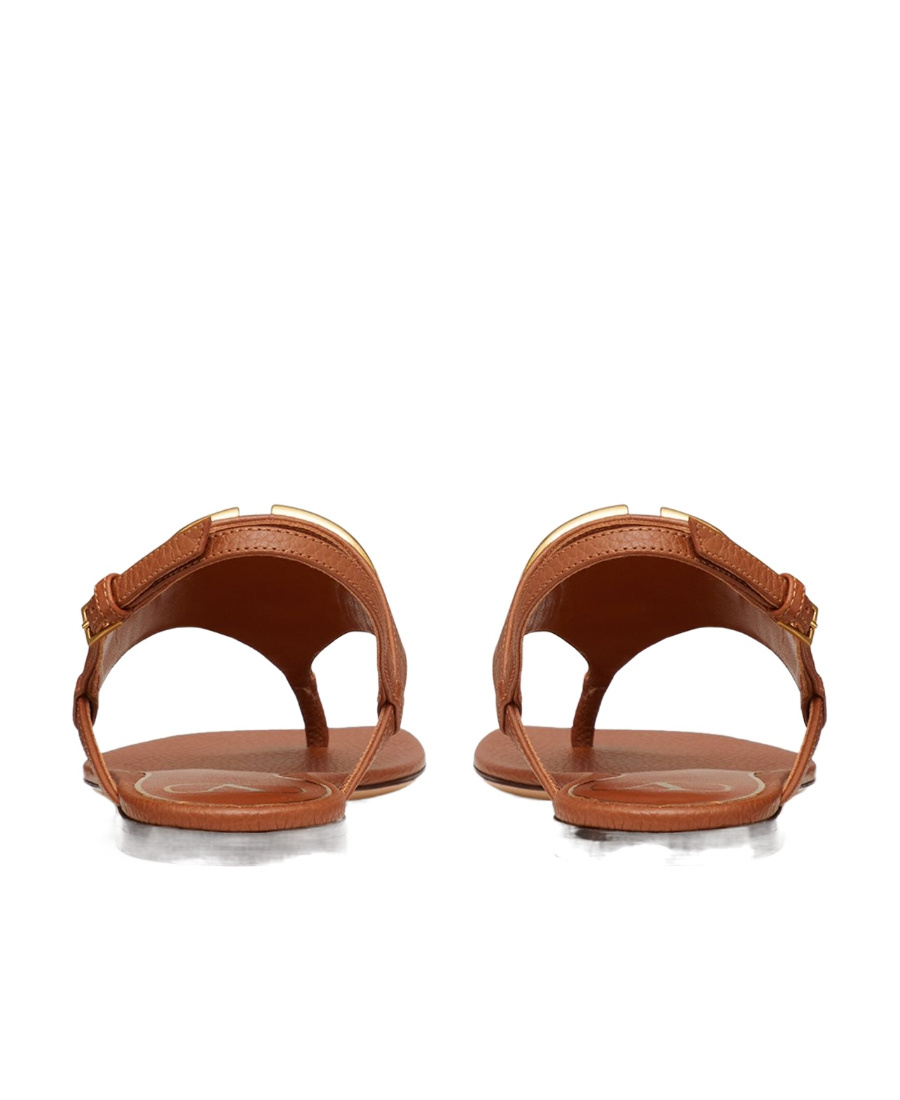 Valentino Vlogo Signature Flat Thong Sandal In Grainy Calfskin In Brown
