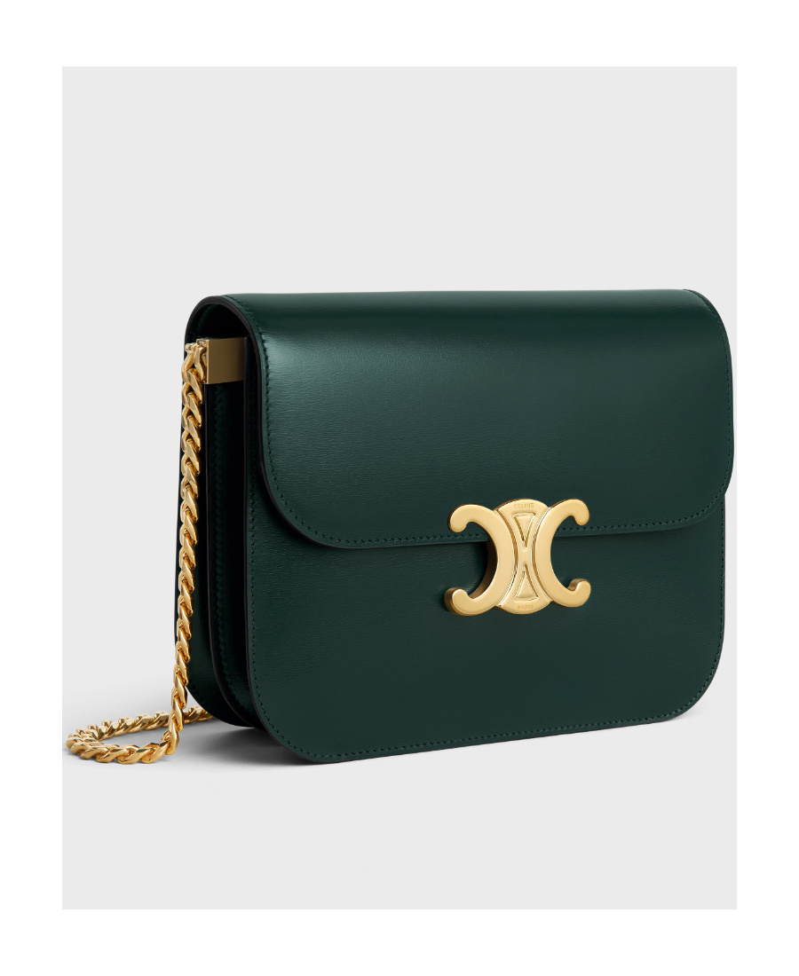 Celine Medium College Bag In Shiny Calfskin In Green