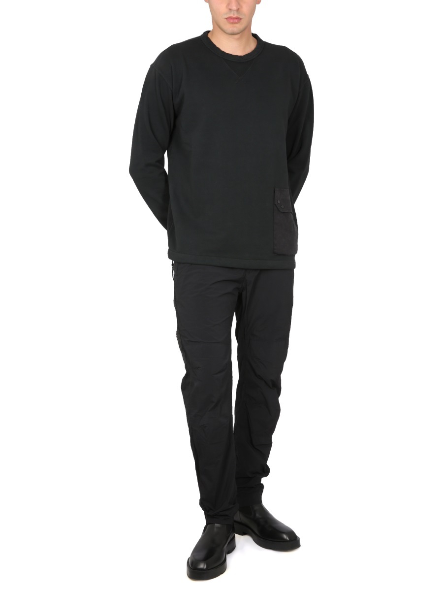 Ten C Crew Neck Cotton Sweatshirt With Front Pocket In Black