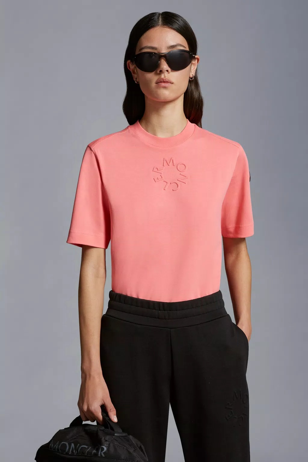 Moncler Logo-embossed Cotton T-shirt In Pink