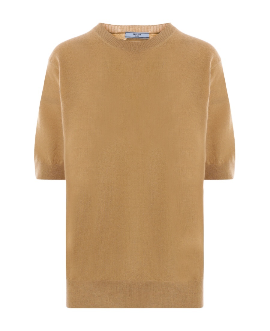 Prada Superfine Cashmere Short-sleeve Sweater In Animal Print