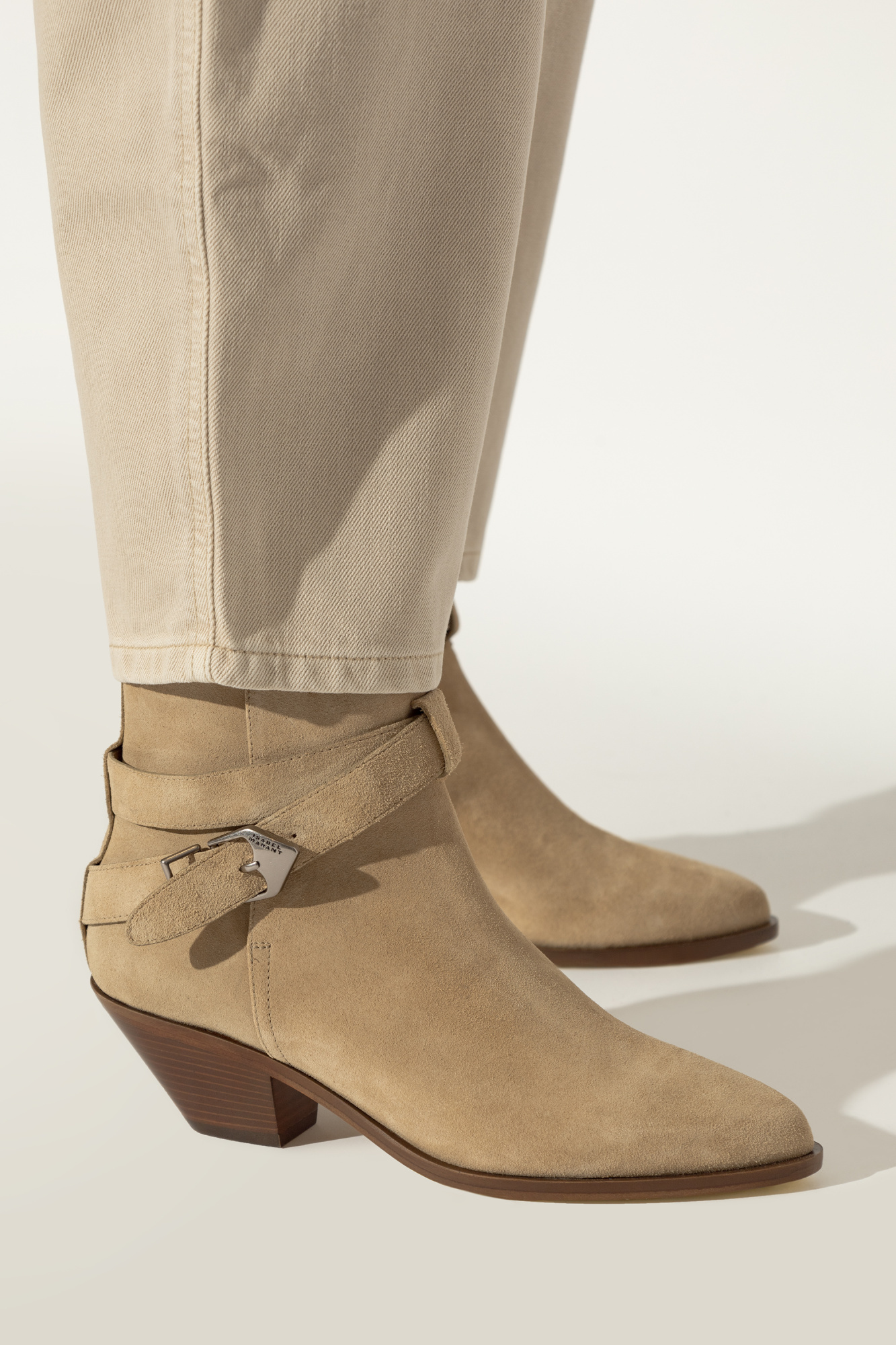 Isabel Marant Pointed Toe Ankle Boots With Buckle Detail In Green