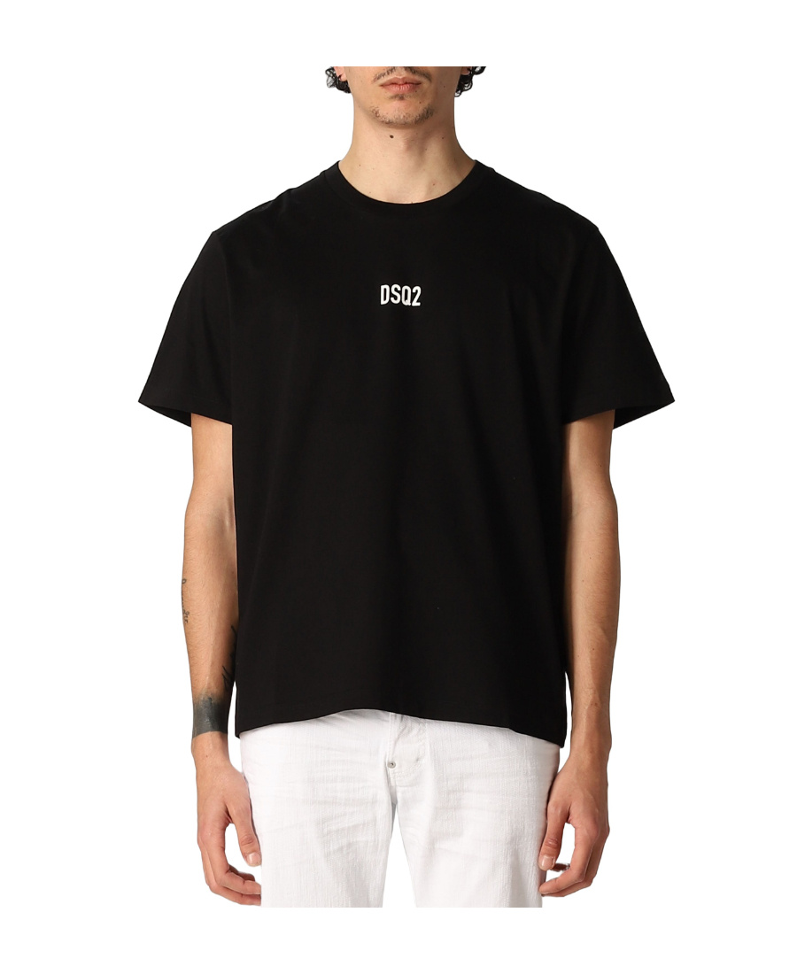 Dsquared2 Black Cotton T-shirt With Embroidered Logo In Black