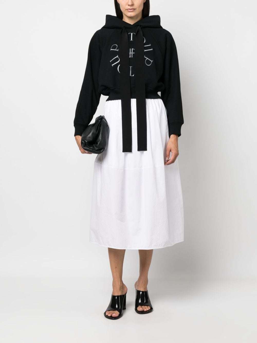 Patou Black Cotton Cropped Medallion Hoodie With Logo Embroidery In Black