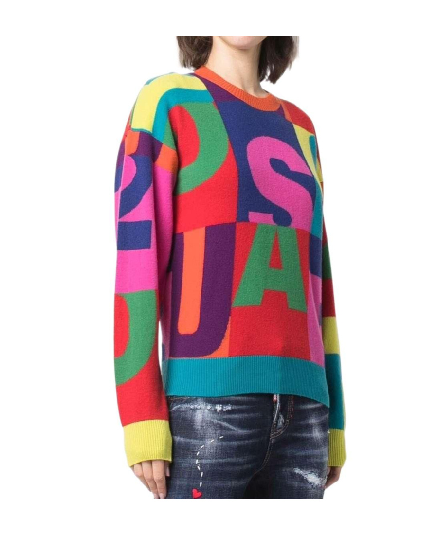 Dsquared2 Logo Intarsia Knitted Jumper In Multicolor