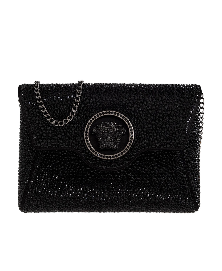 Versace La Medusa Crystal Envelope Clutch In Black